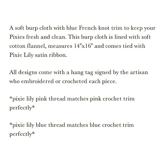 Pixie Lily Baby Couture Bundle Crochet Trim Beanie Hat & 2 Burp Cloths NWT Blue - Picture 5 of 6